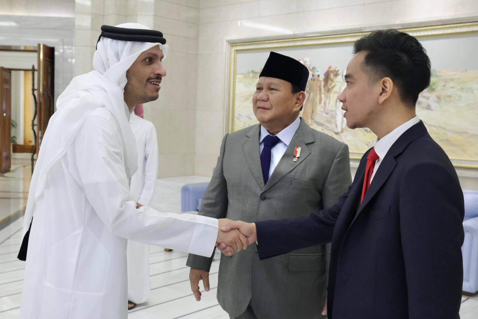 Prabowo Subianto and Gibran Rakabuming Raka Meet with Emir Qatar and PM Qatar, Discuss Collaboration and Gaza.