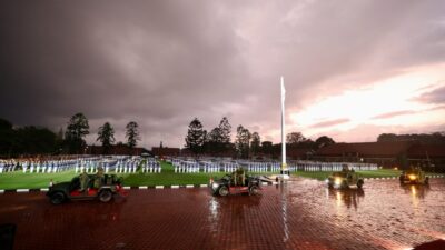 Prabowo Subianto Marches with Cabinet Generals in the Rain: Showing Leadership by Example